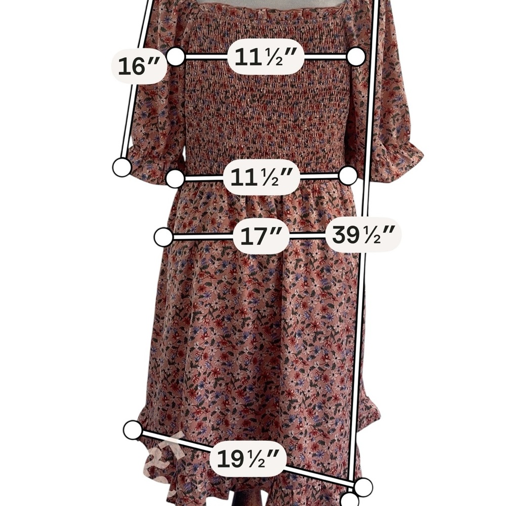 Allegra K 1X Floral Smocked Midi Dress – Cottagecore Puff Sleeve Fall Dress - Picture 7 of 12